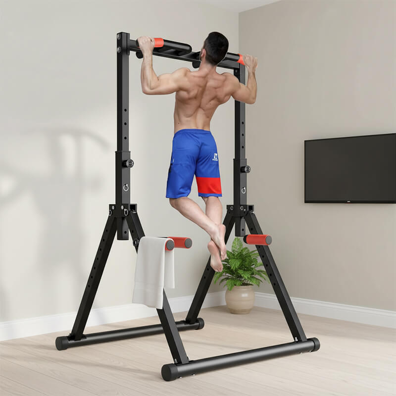 DOBESTS foldable power tower in a home gym setting